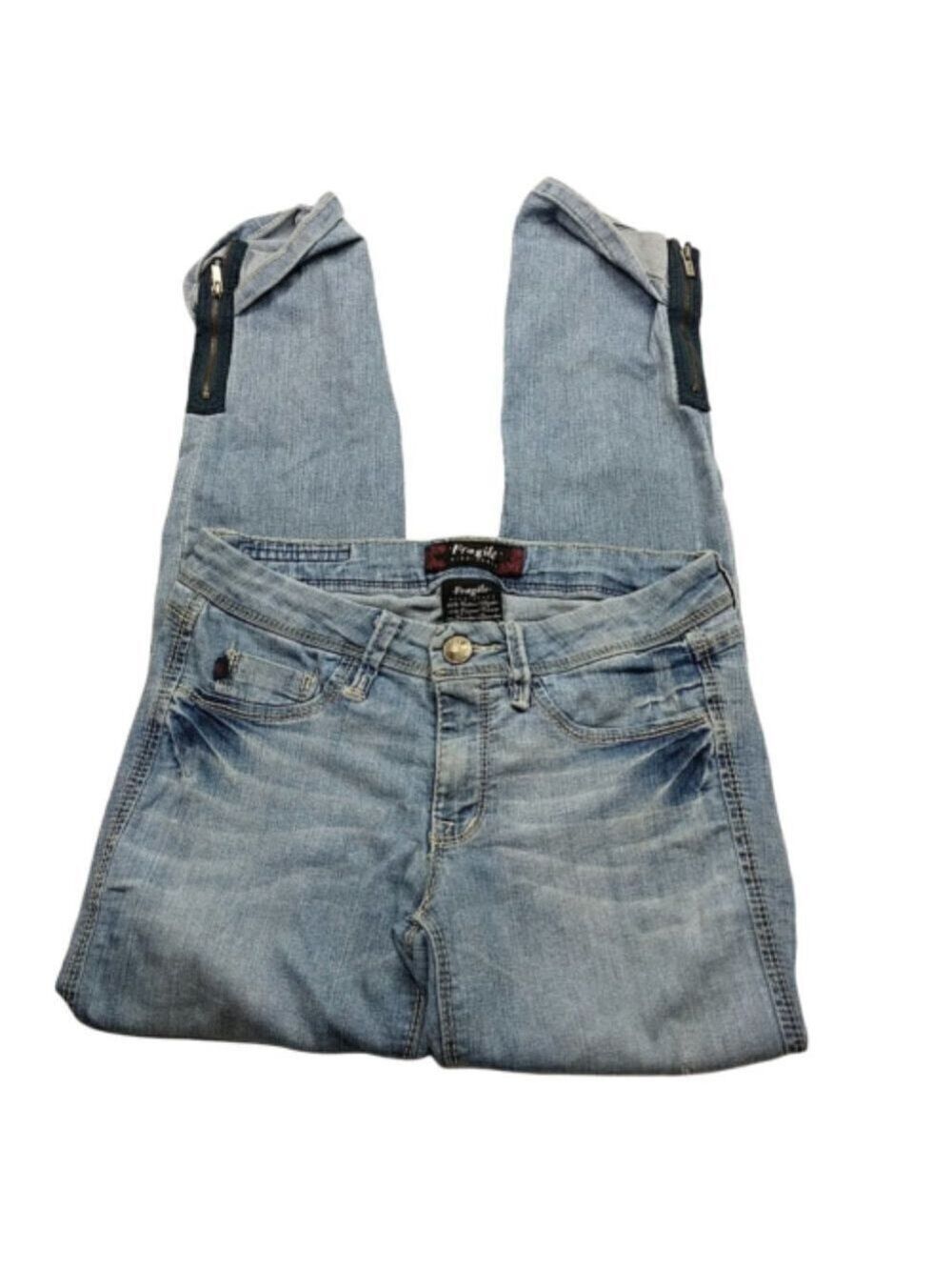 Fragile Jeans Skinny Leg Light Wash Distressed Size 5